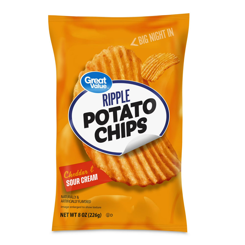 (4 pack) Great Value Rippled Cheddar & Sour Cream Potato Chips, 8 oz Bag gallery