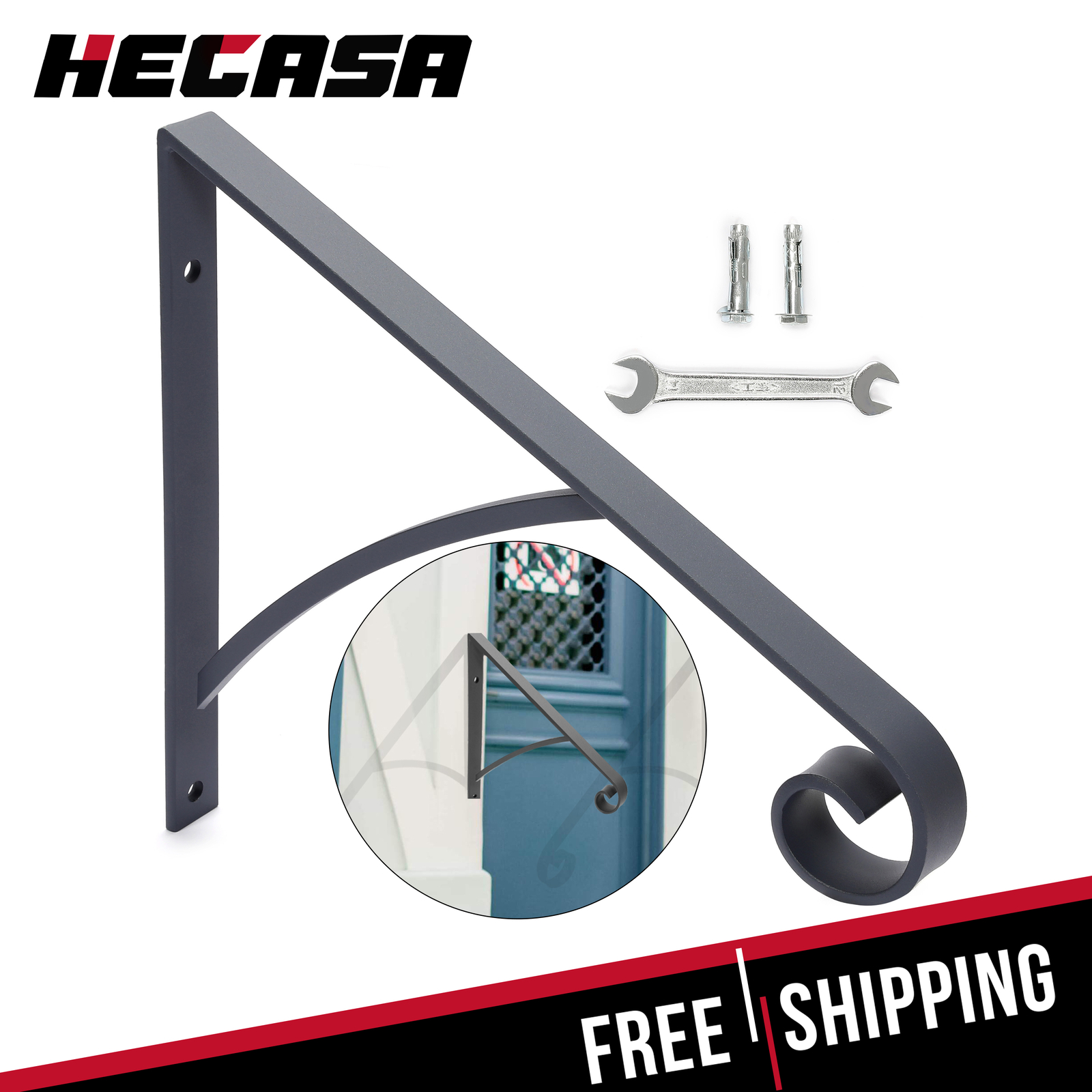 HECASA Steel Handrail Railing for 1-2 Steps Wall Mount Step Hand Rail Grab Bar gallery