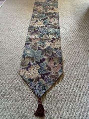 Fall Tapestry Table Runner Grapes & Leaves Burgundy Tassels 78” x 12 3/4” Estate