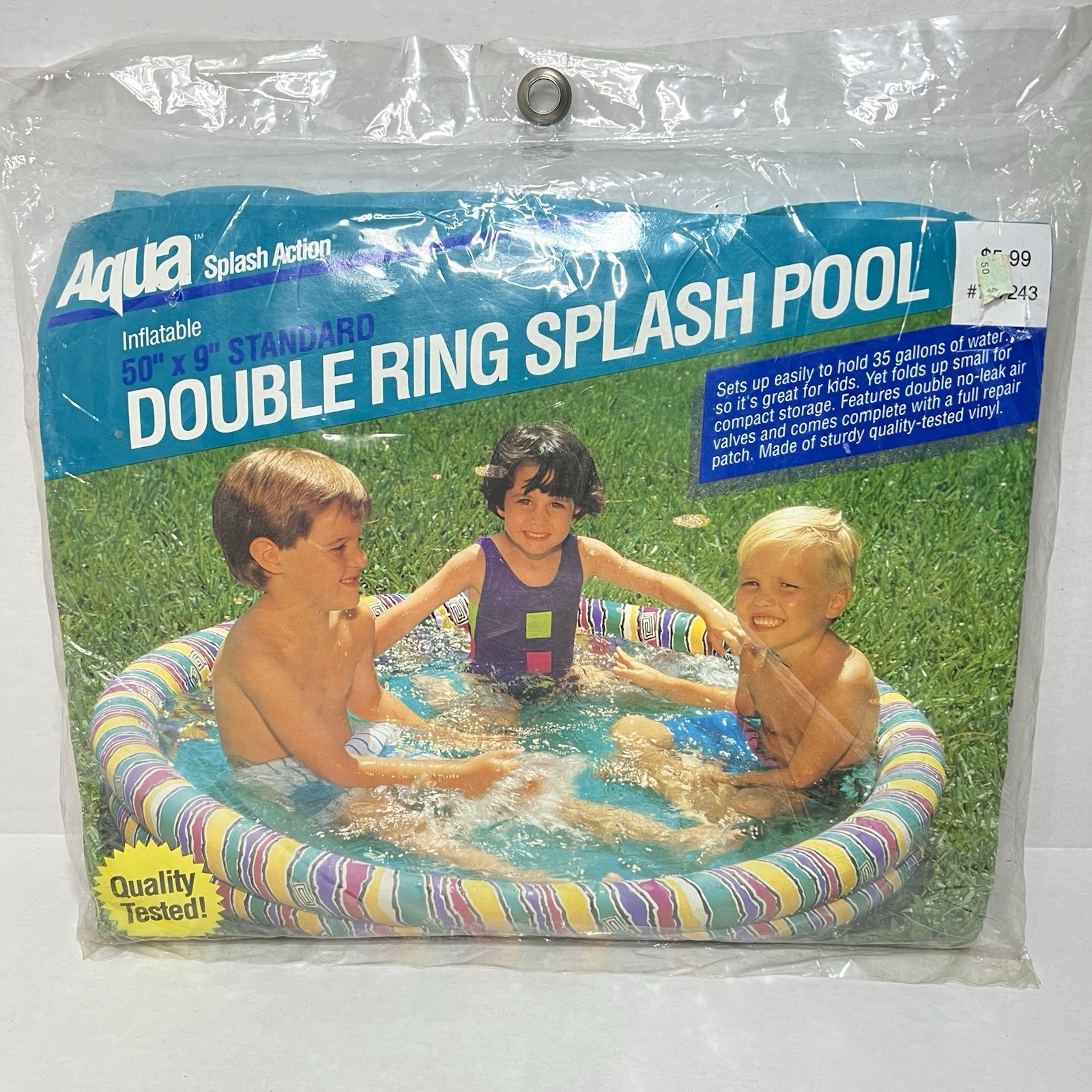 Aqua Vintage Kids Inflatable Splash Pool 1991 Retro 50'' Action Purple Teal gallery