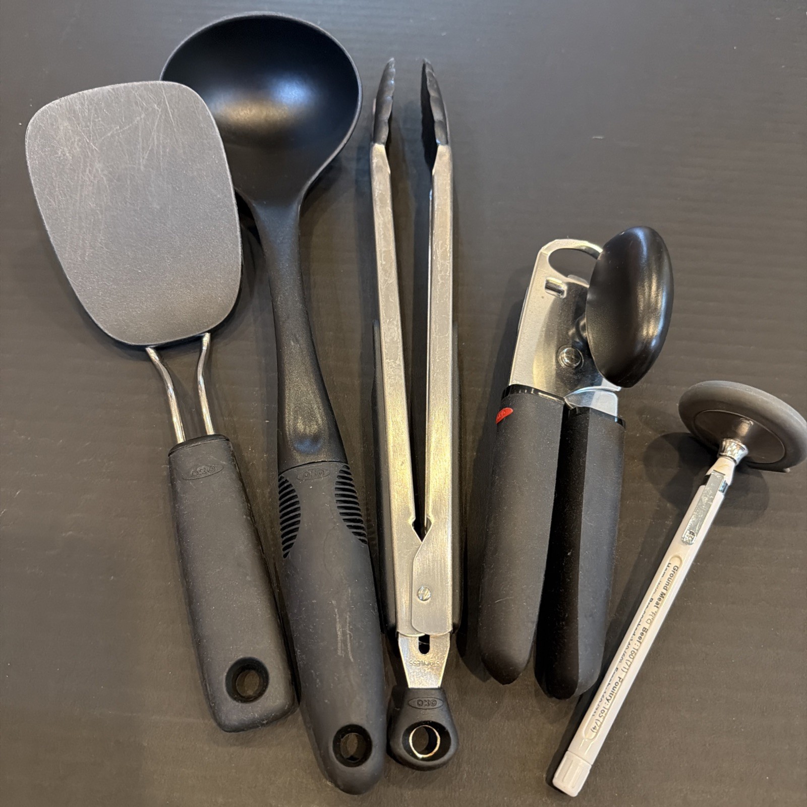 OXO Kitchen Gadget Utensils Lot Can Opener Tongs Thermometer Ladle Turner Black gallery