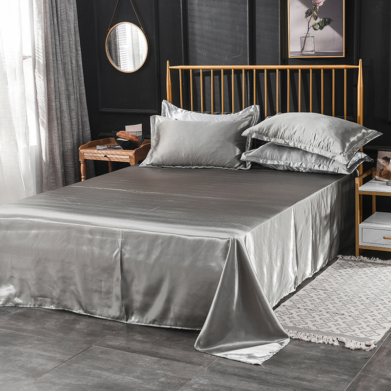 Satin Silk Bedding Set Flat Bed Sheet Pillow Case Flat Sheet Twin/Queen/King Bed gallery