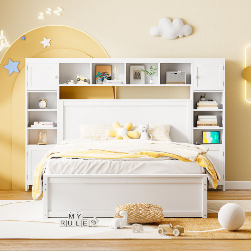 Full Queen Size Platform Bed with Storage Drawers All-in-One Cabinet and Shelves gallery