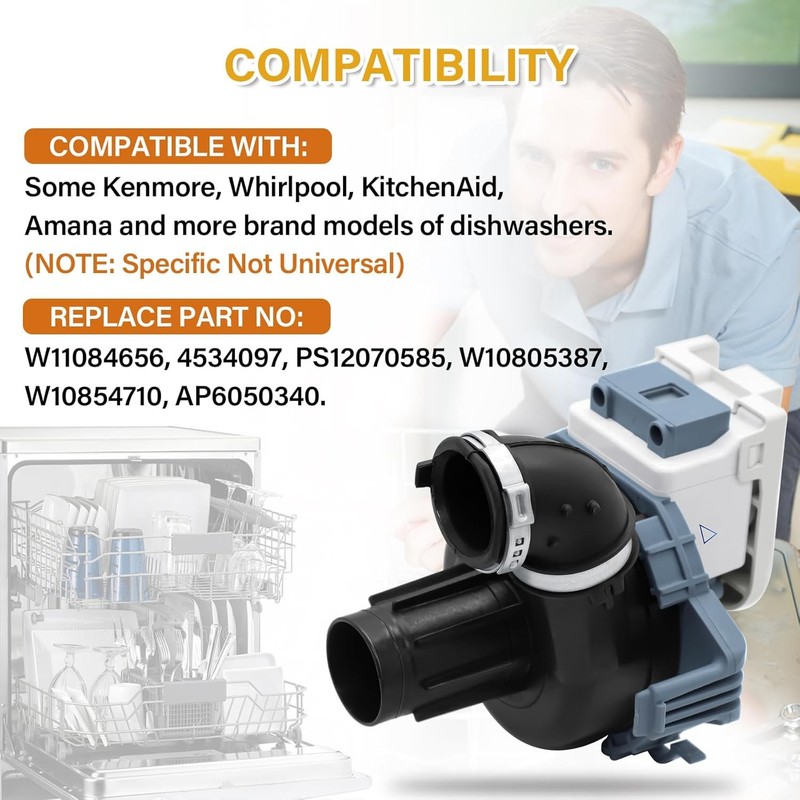 W11084656 Dishwasher Circulation Pump Motor Assembly for Whirlpool WDT730PAHZ0 gallery