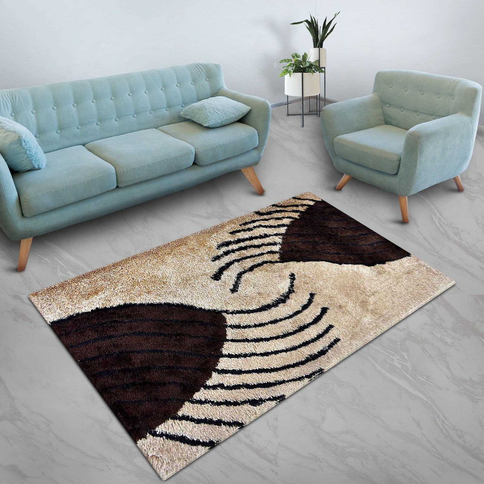 Hand Tufted Shag Polyester Area Rug Contemporary Beige Brown BBH Homes BBK00063 gallery