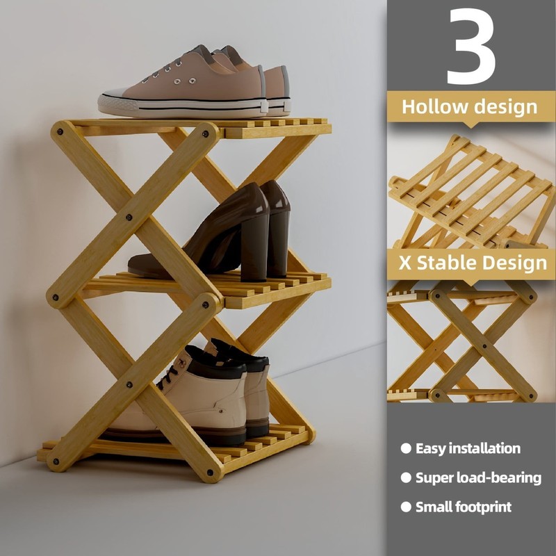 Foldable Bamboo Shoe Rack Tier Storage Shelf Entryway Organizer Wood Plant Stand gallery