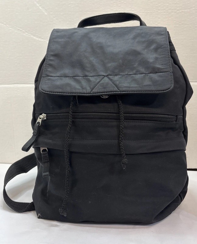 Eddie Bauer Outdoor Flap Backpack Travel School Drawstring & Snap Black