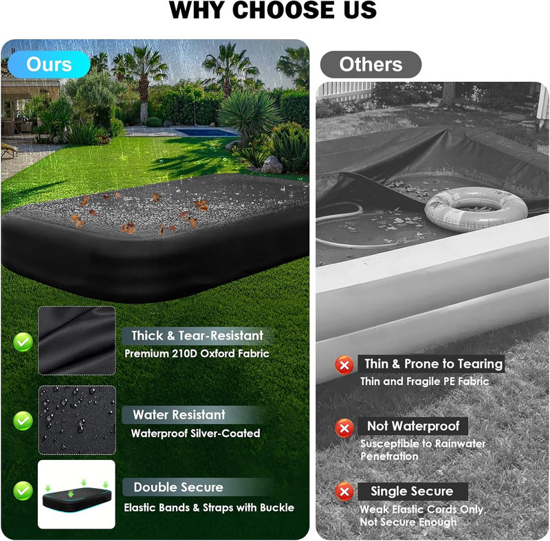 Rectangle Inflatable Pool Cover, Fits 103" L X 69" W Blow up Pool Cover with Ela gallery