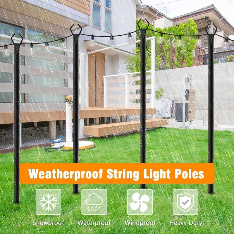 10ft 4 Pack Metal String Light Poles With 3 Prong Base For Outdoor Patio Decor gallery