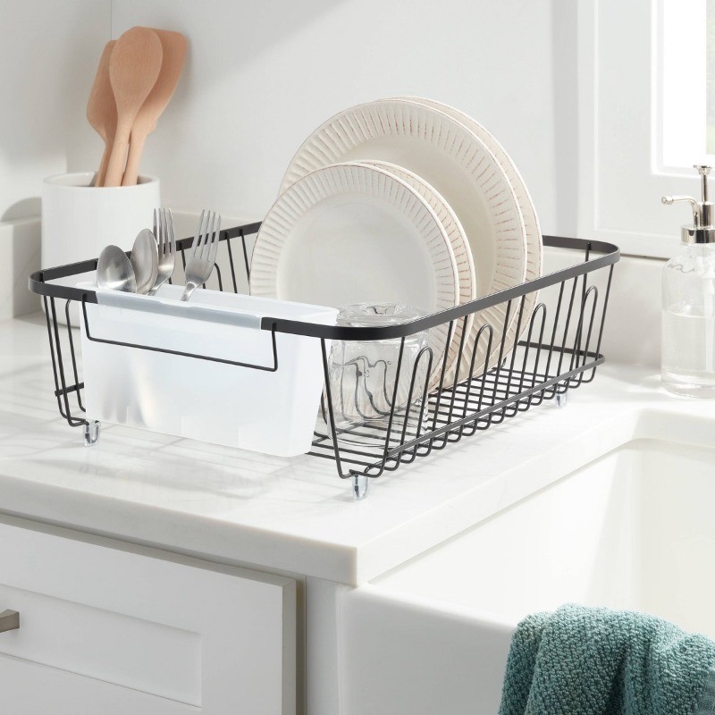 Large Steel Dish Drainer Black: Powder-Coated Freestanding Rack gallery