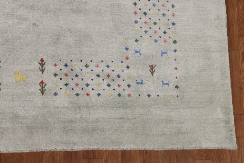 Gray Wool Bordered Design Square Gabbeh Handmade Living Room Rug Carpet 9'x10' gallery