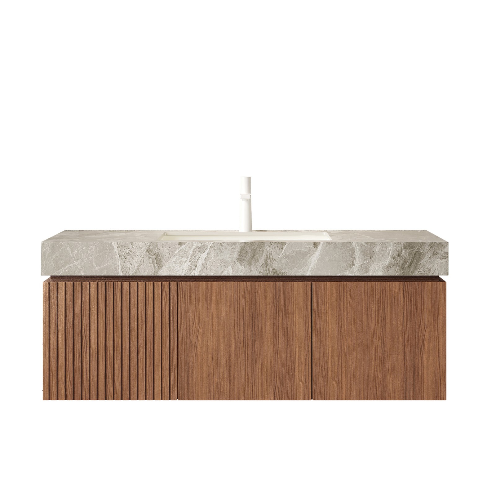 MURI 48in Floating Bathroom Vanity Sink Stone Top Ceramic Basin Brown Oak gallery