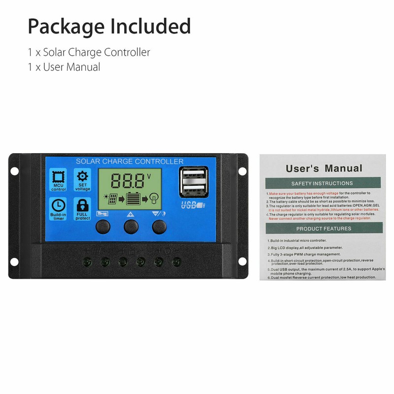 30A Solar Panel Charger Controller PWM Dual USB Charge 12/24V LCD Regulator Auto gallery