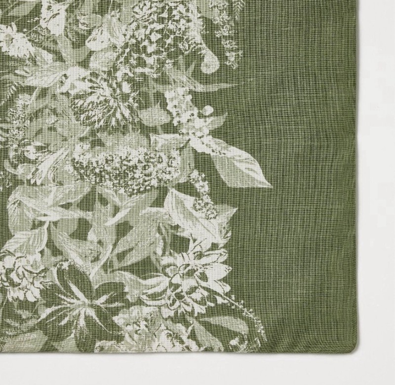 Threshold x Studio McGee 72" x 14" Green Cotton Botanical Floral Table Runner gallery