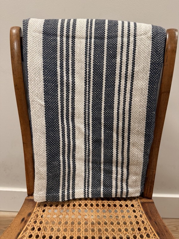 Pottery Barn Antique Stripe Throw/Blanket Navy Linen Cotton 50x57in gallery