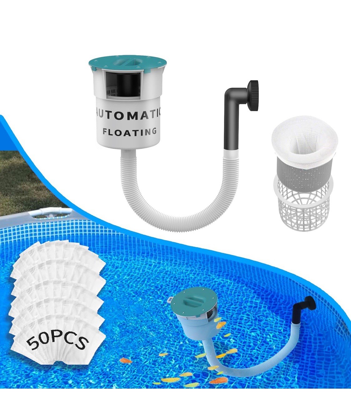 Surface Float Skimmer with 50 Filter Socks 2025 Upgrade No Installation Required gallery