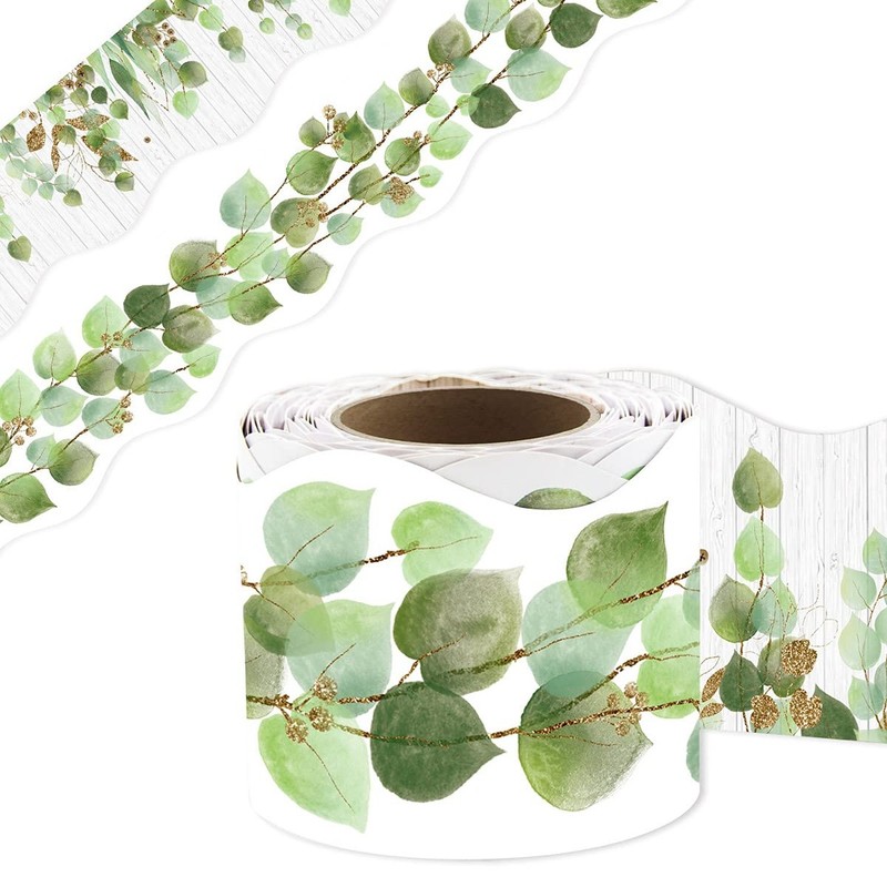 Fancy Land Eucalyptus Die-Cut Border Trim 36ft Per Roll Two Sided Printed Lea... gallery