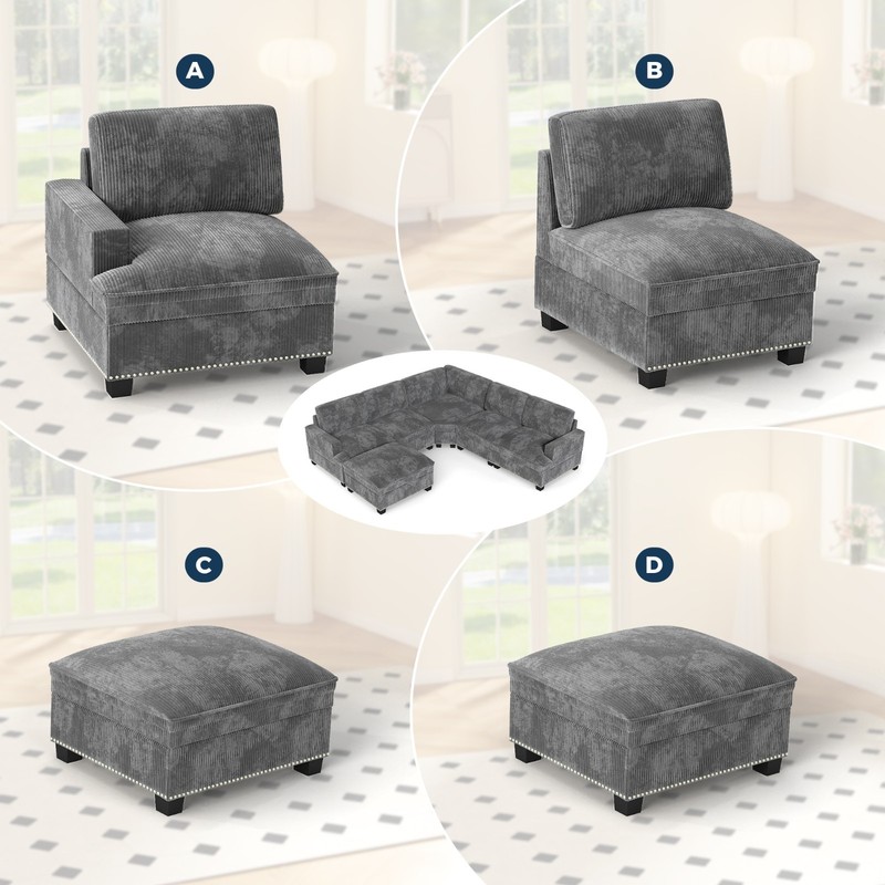 Canmov Cloud Modular Sectional Sofa with Movable Ottoman, Gray Convertible Couch gallery