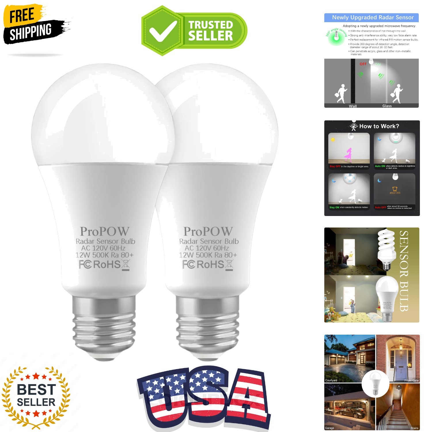 Radar Motion Sensor Light Bulbs, A19 12W 100 Watt Equivalent Daylight E26 Out... gallery