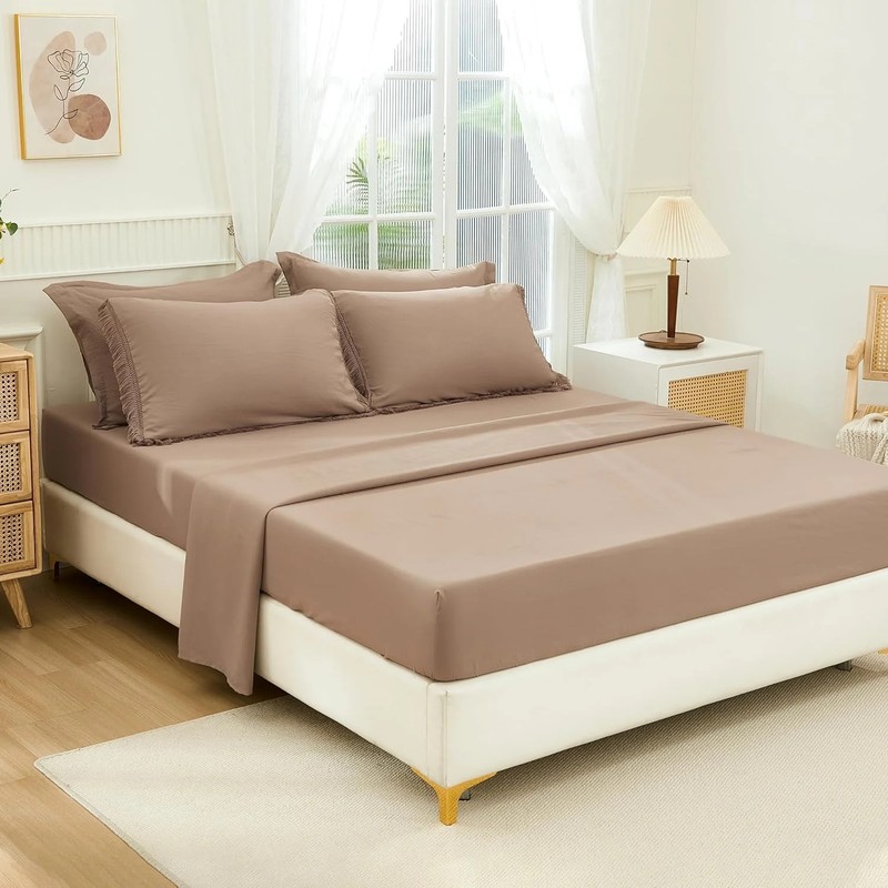 Andency Oversized King Comforter Set with Sheets 128x120 Taupe - 7 Pieces Bed in gallery