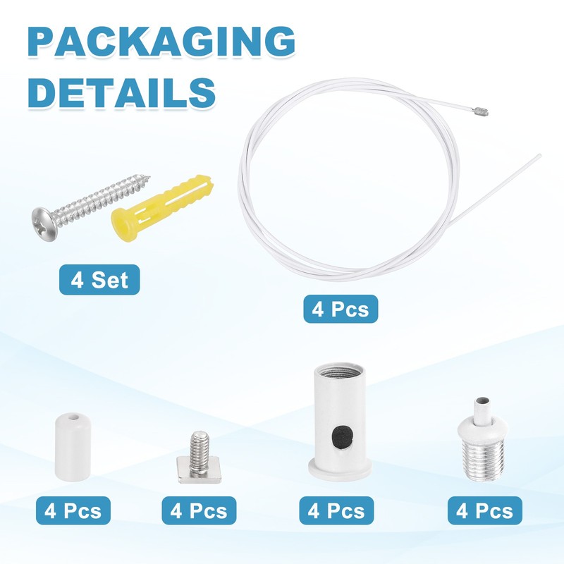 4Set 6.6ft Ceiling Hanging Wire Cable Kit with Square Mount Screw Kit, White gallery