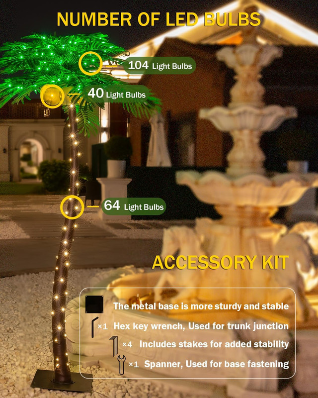 7ft Lighted Palm Tree with Glowing Coconuts - Dimmable, UL Certified, Waterproof gallery