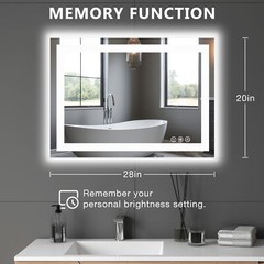 28“x20″ LED Light Bathroom Wall Vanity Mirror Anti-Fog Dimmable Rectangle Mirror