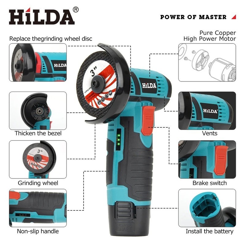12V Cordless Mini Angle Grinder Brushless Cut Off Polish Grinding Tool USA Sell gallery