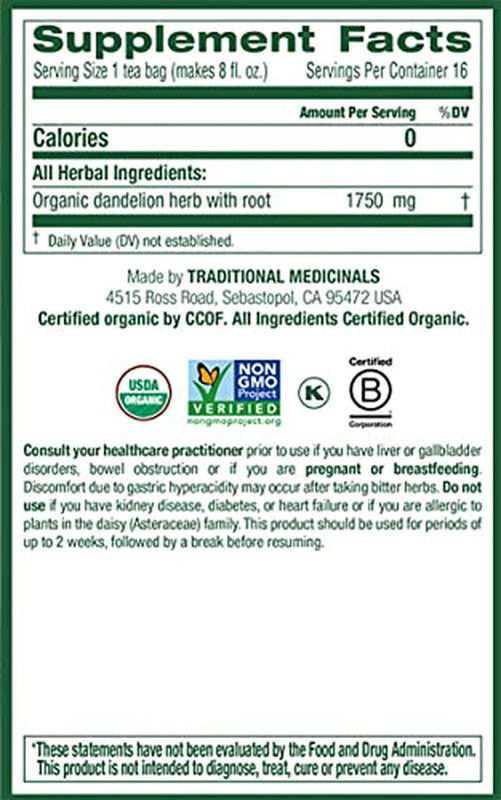 Organic Dandelion Leaf & Root Herbal Tea, Supports Kidney Function & Healthy Dig gallery