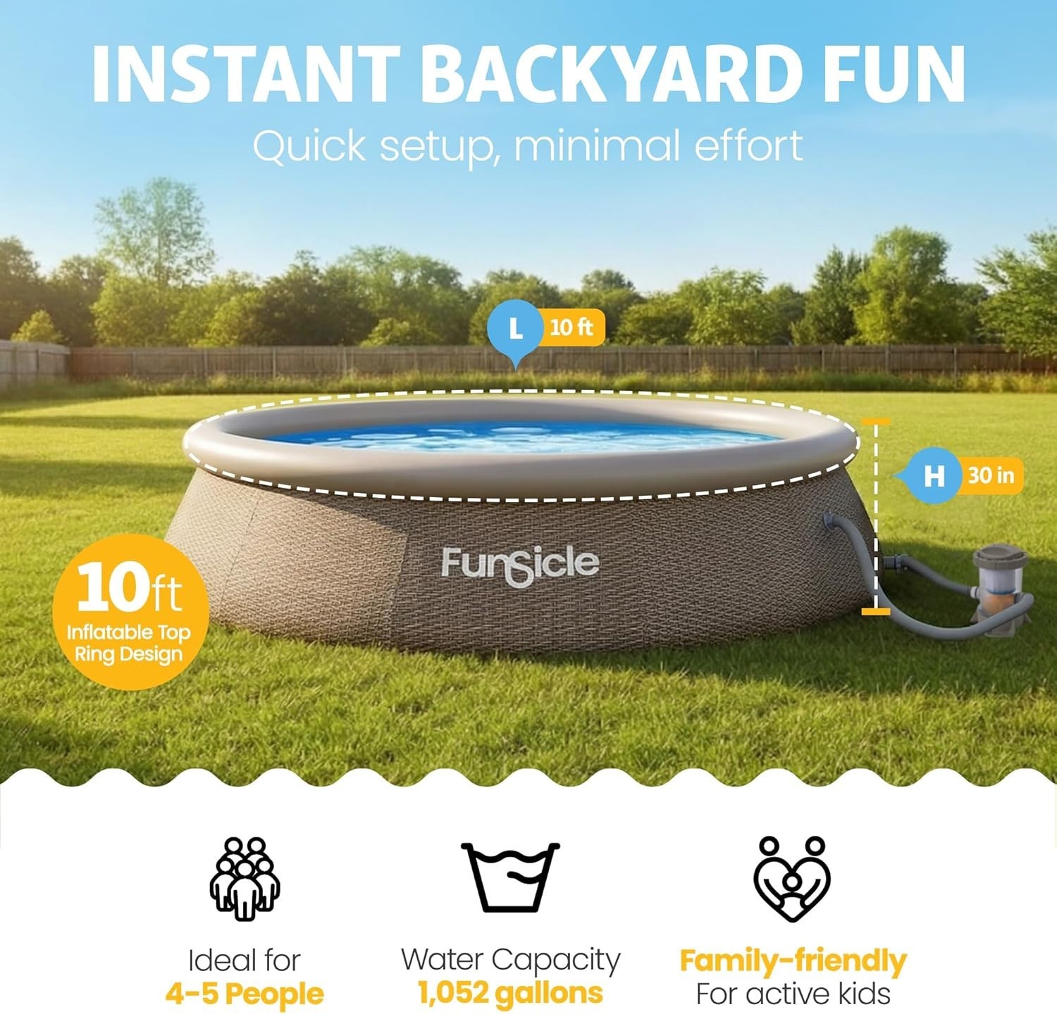 Above Ground Pool, 10'x30" Round Quickset Designer w/ 400 GPH Pump, Basketweave gallery
