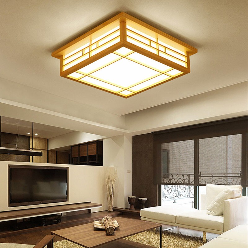 Modern LED Ceiling Light Wood Square Flush Mount Light Chandelier 45*45 cm USA gallery