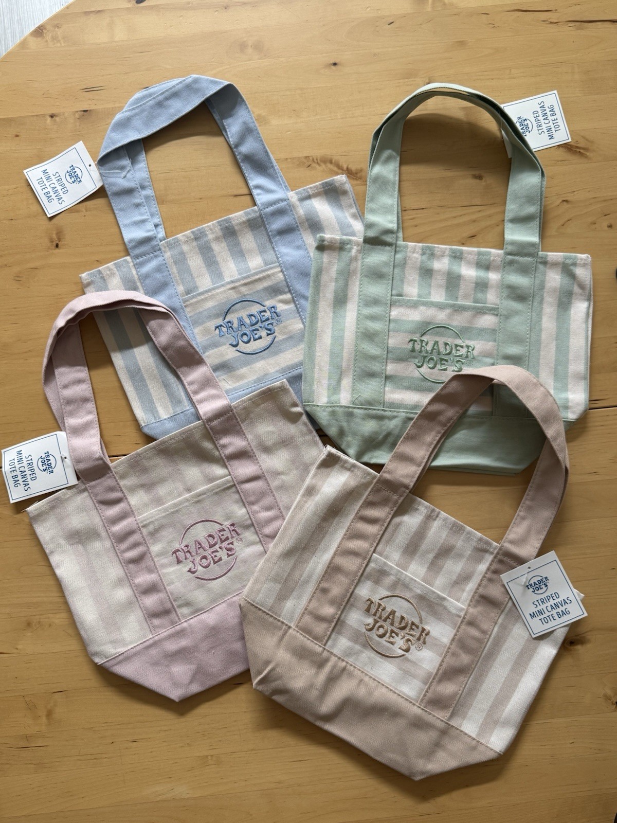 Summer 2026 Trader Joe’s Striped Mini Pastel Canvas Tote Bag Set Of 4 NWT gallery
