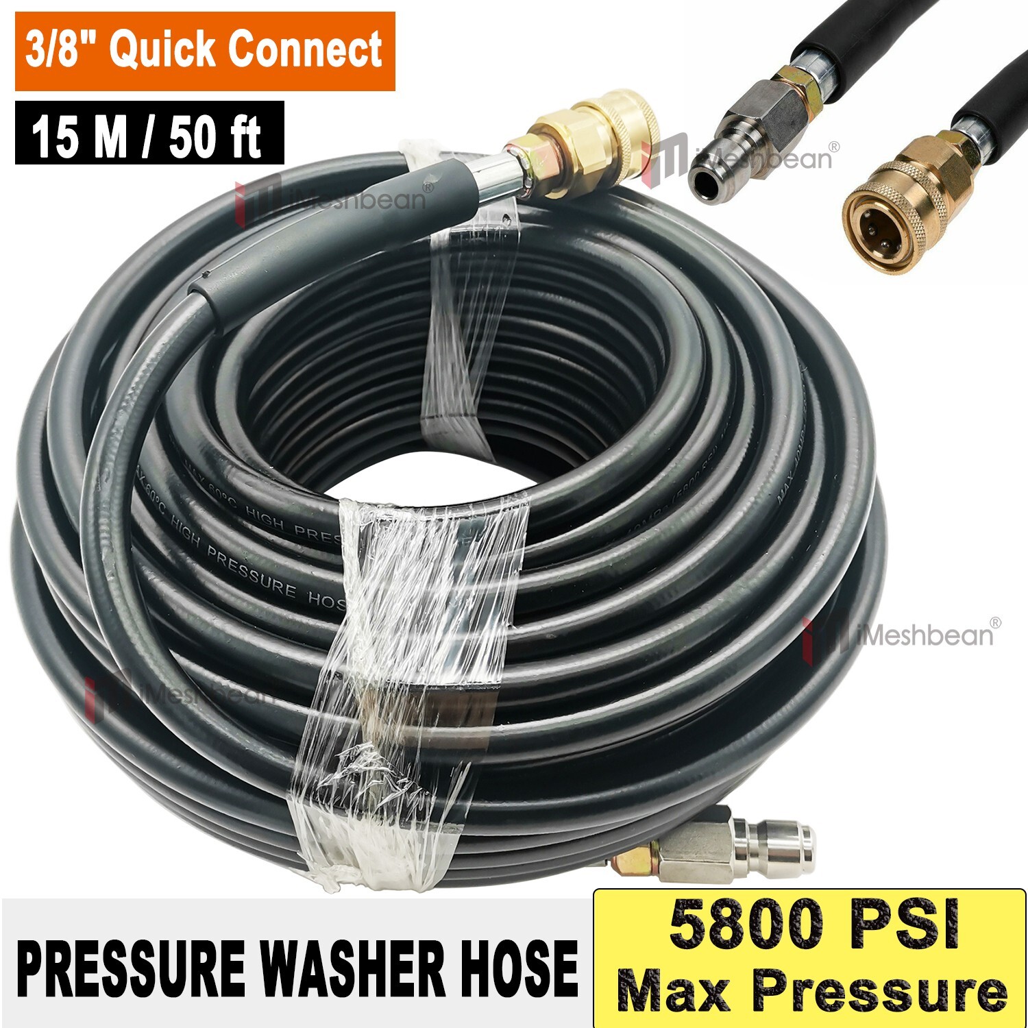 50FT 5800PSI Replacement High Pressure Power Washer Hose -3/8" Quick Connect gallery