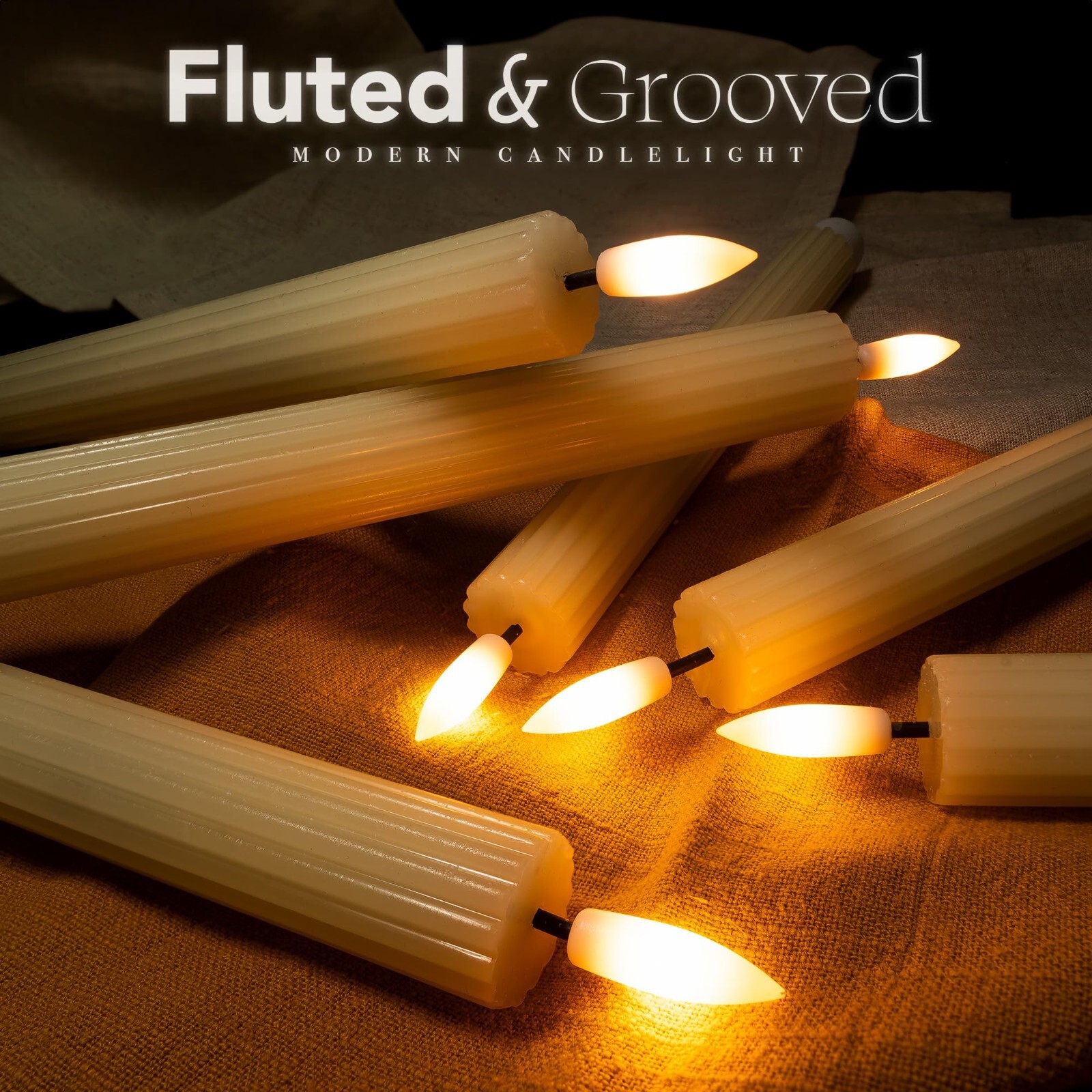 WYZworks 10" Fluted LED Ivory Grooved Pillar Candles, Remote & 24h Timer Memory gallery