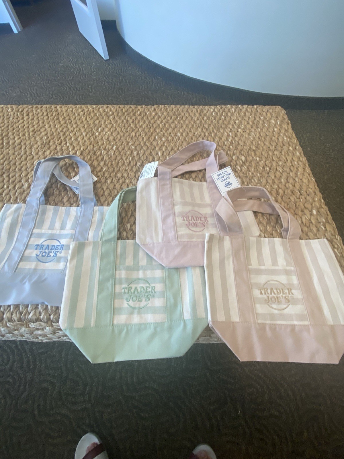 Trader Joe’s Mini Pastel Stripe Canvas Tote Bag Limited Edition Set Of 4 gallery
