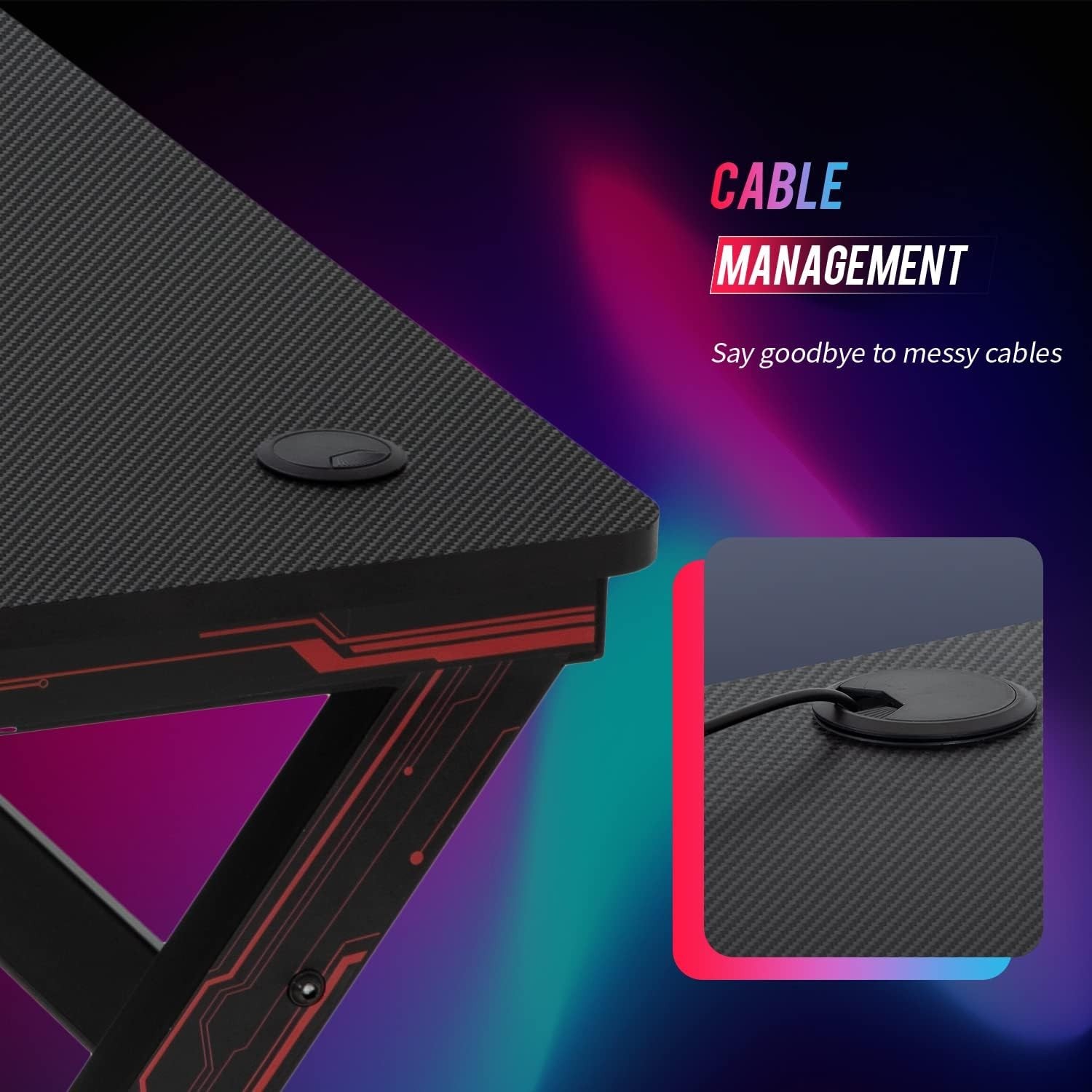 BestOffice | 47" Gaming Desk | Red | Carbon Fiber Textured Computer Desk | Sturd gallery