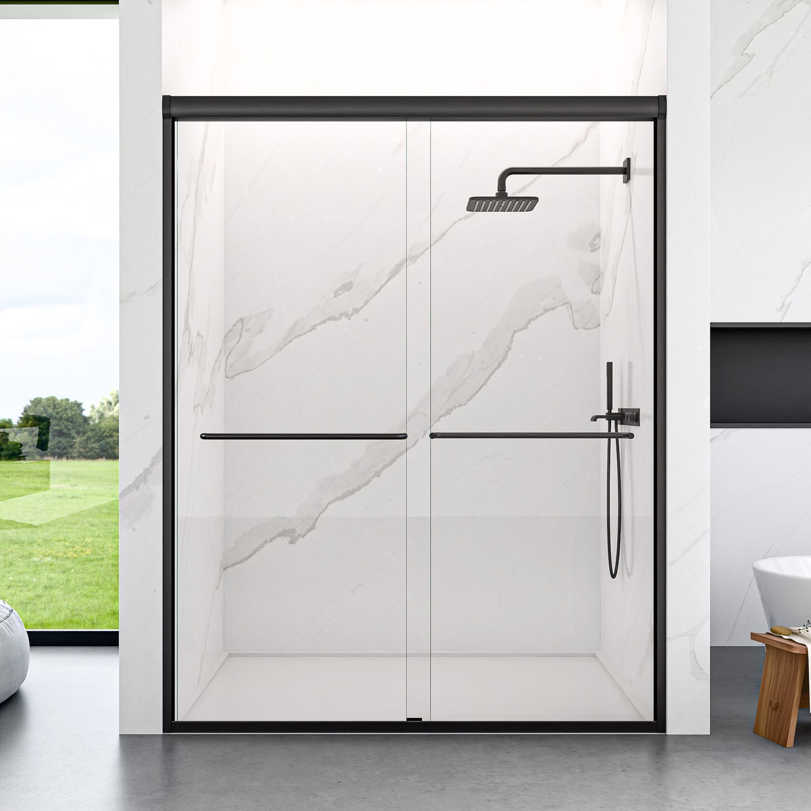 56"-60"W*72" H Semi-Frameless Double Sliding Shower Door, Bypass Shower Door gallery