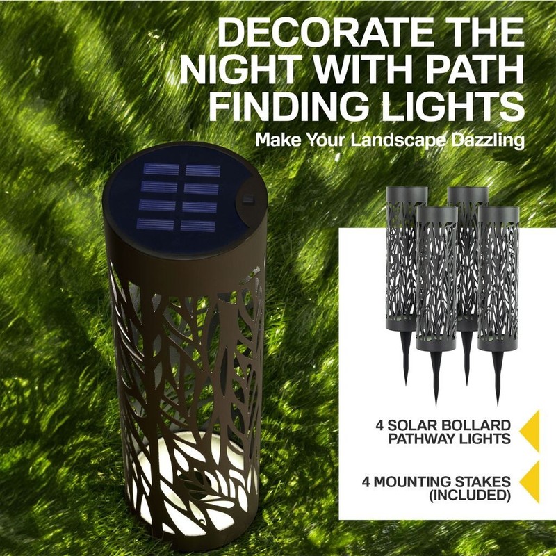 Bell + Howell Solar Powered Integrated LED Landscape Pathway Bollard Lights 4 Pk gallery