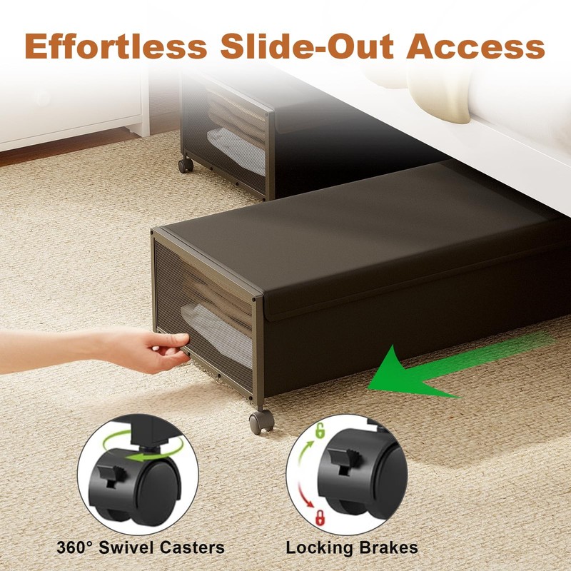 2 Pack Under the Bed Storage Containers,10 inch Height Under Bed Shoe Storage... gallery
