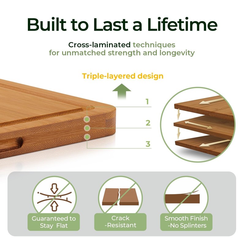 Durable Bamboo Cutting Board with Juice Grooves & Handles - Ideal for Chopping, gallery