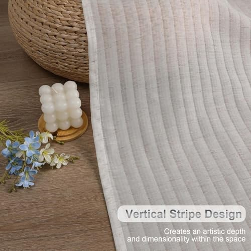 Linen Valances for Windows - Striped Design 52"W x 14"L (Pack of 2) Natural gallery