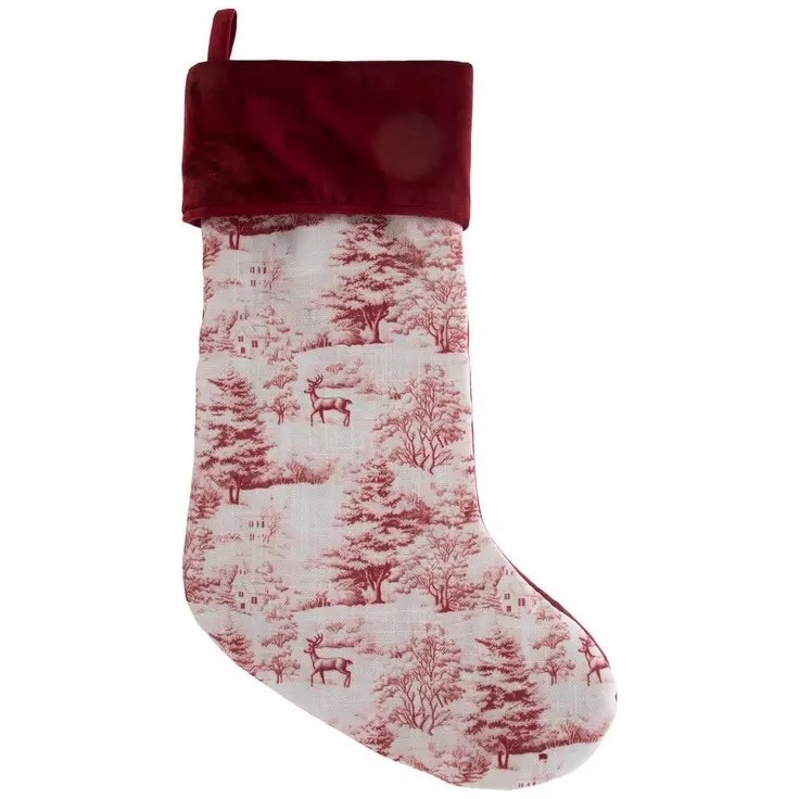 Hobby Lobby RED TOILE CHRISTMAS STOCKING VELVET CUFF 18"DEER TREES gallery