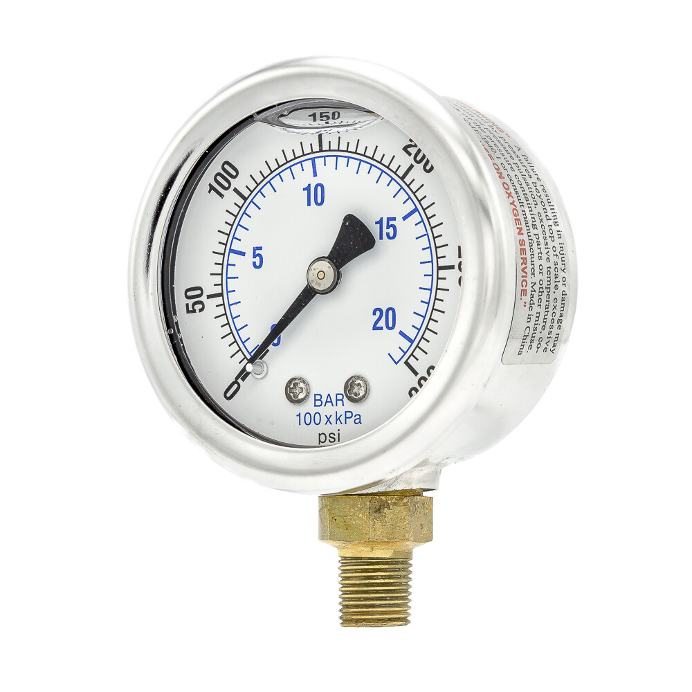 Liquid Filled Lower Mount Pressure Gauge with 2" Dial, 0-300 PSI, 1/8" Male NPT gallery