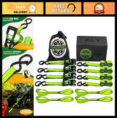 Premium 15ft Motorcycle Tie Down Straps (4PK) – 2,100lb Break Strength, Soft Loo
