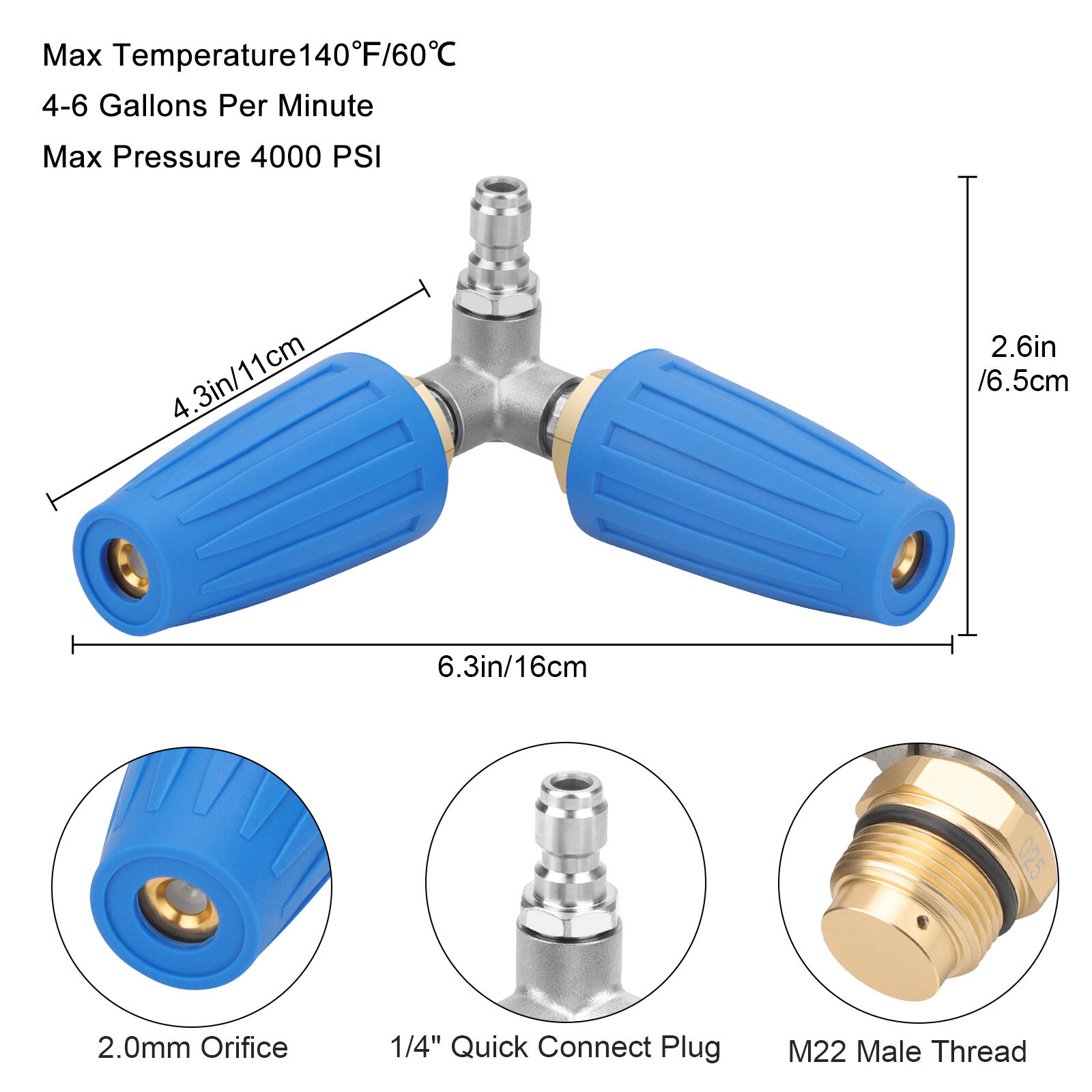 4000PSI Original Pressure Washer Rotating Dual Turbo Nozzle Tip1/4" 4-6GPM gallery
