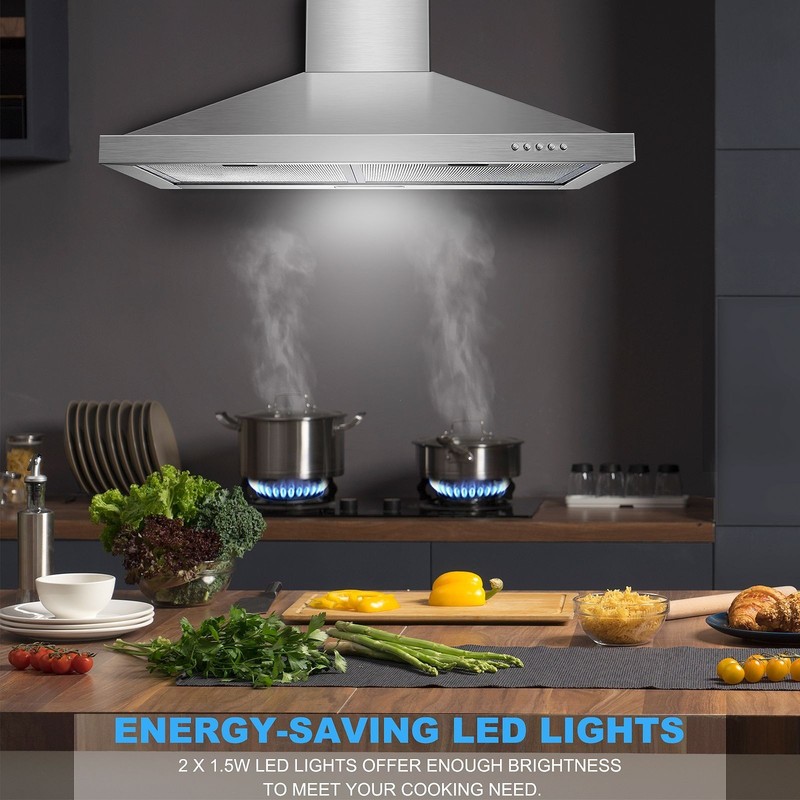 30 in Wall Mount Range Hood Stainless Steel 450CFM Convertible Kitchen Vent New gallery