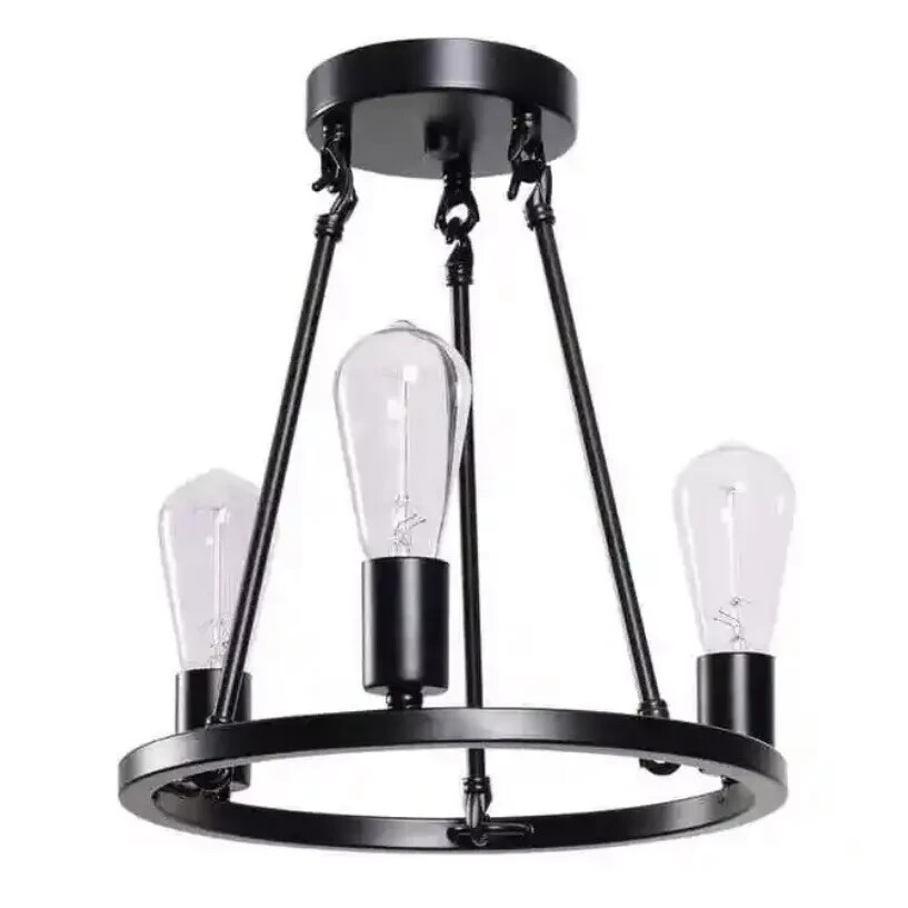 Hampton Bay Stratton 14 in. 3-Light Black Semi-Flush Mount *NEW IN BOX* gallery