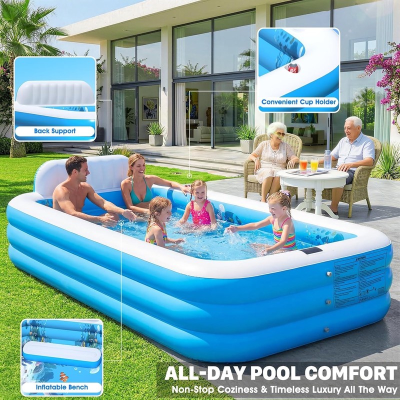 Extra Large Solar-Powered Inflatable Pool With Lights for Family Fun - 120x73x20 gallery