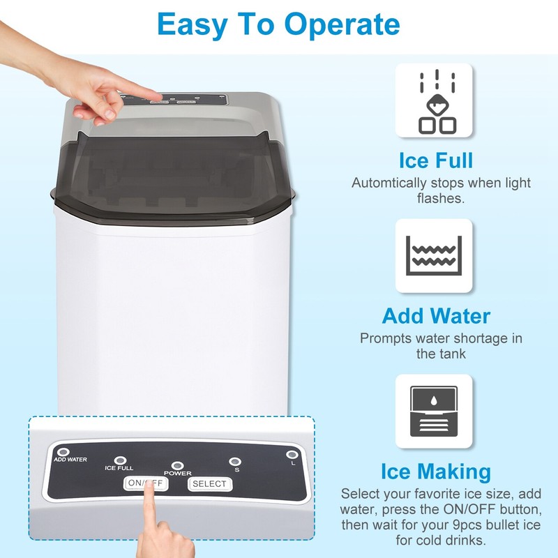 Countertop Ice Maker with Scoop 9 Cubes Ready in 6 Mins 33Lbs/24H Self-cleaning gallery