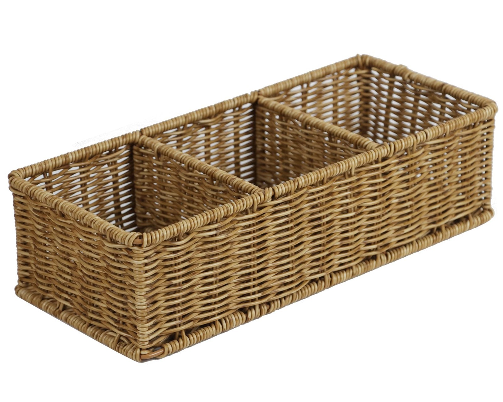 Waterproof Wicker Basket With 3 Compartments, Hand Woven Bathroom Counter Org... gallery